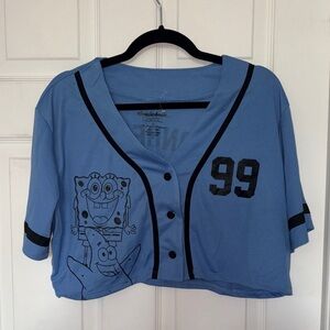Nickelodeon SpongeBob Cropped Jersey Top Blue Size XL